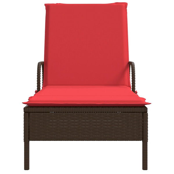 Sonnenliege Braun Poly Rattan mit Kissen & Rollen