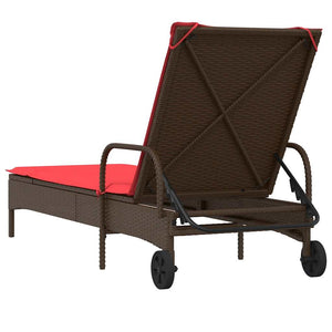 Sonnenliege Braun Poly Rattan mit Kissen & Rollen