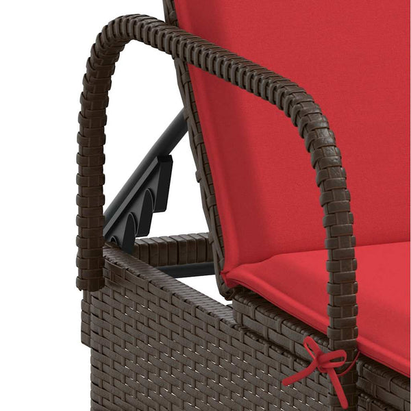 Sonnenliege Braun Poly Rattan mit Kissen & Rollen