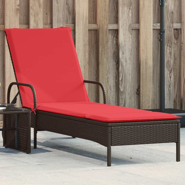Sonnenliege Braun Poly Rattan mit Kissen & Rollen