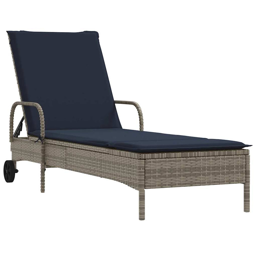 Sonnenliege Grau Poly Rattan mit Kissen