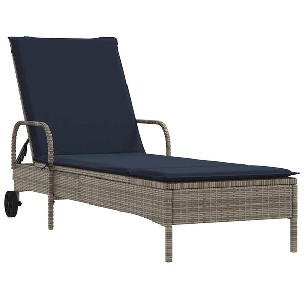 Sonnenliege Grau Poly Rattan mit Kissen