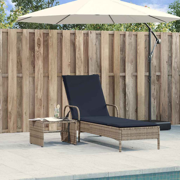 Sonnenliege Grau Poly Rattan mit Kissen
