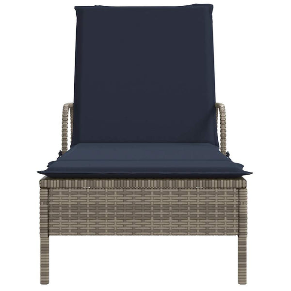 Sonnenliege Grau Poly Rattan mit Kissen