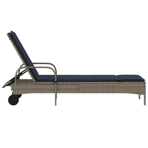 Sonnenliege Grau Poly Rattan mit Kissen