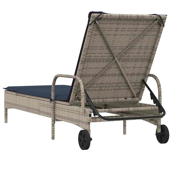 Sonnenliege Grau Poly Rattan mit Kissen