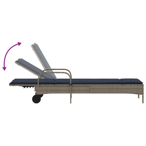 Sonnenliege Grau Poly Rattan mit Kissen