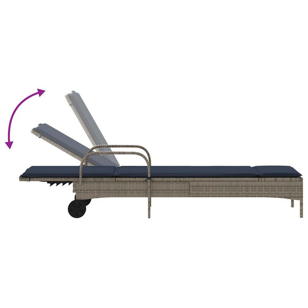 Sonnenliege Grau Poly Rattan mit Kissen