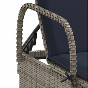 Sonnenliege Grau Poly Rattan mit Kissen