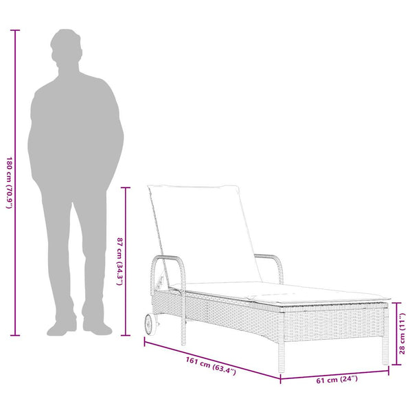 Sonnenliege Grau Poly Rattan mit Kissen