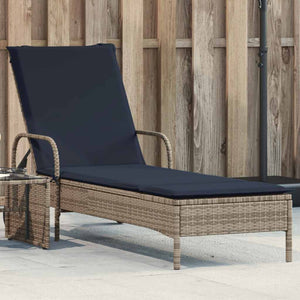 Sonnenliege Grau Poly Rattan mit Kissen