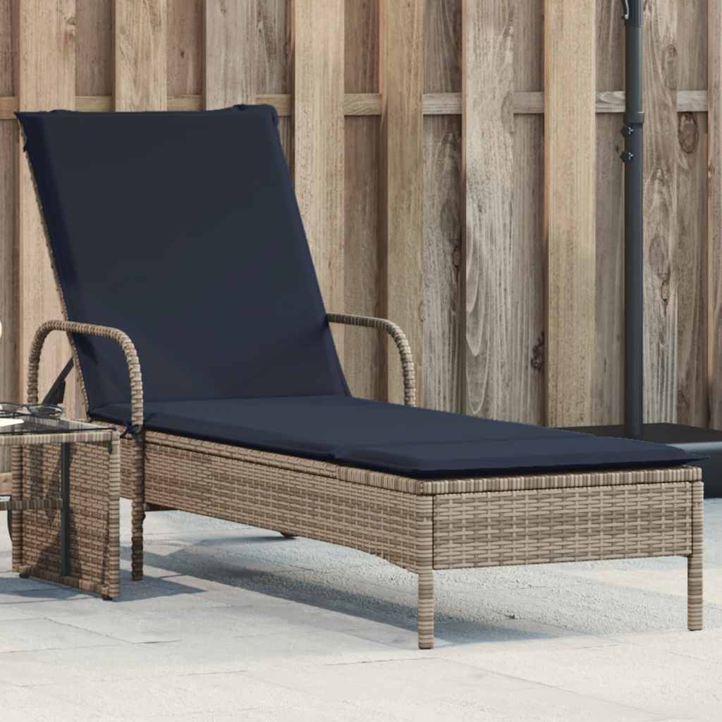 Sonnenliege Grau Poly Rattan mit Kissen
