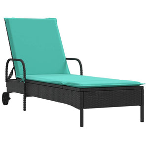 Schwarze Poly Rattan Sonnenliege mit Kissen & Rollen