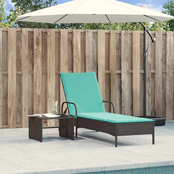 Schwarze Poly Rattan Sonnenliege mit Kissen & Rollen