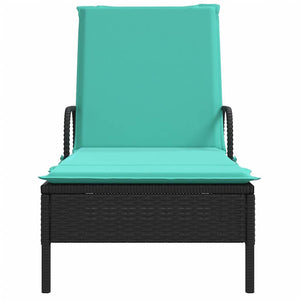 Schwarze Poly Rattan Sonnenliege mit Kissen & Rollen