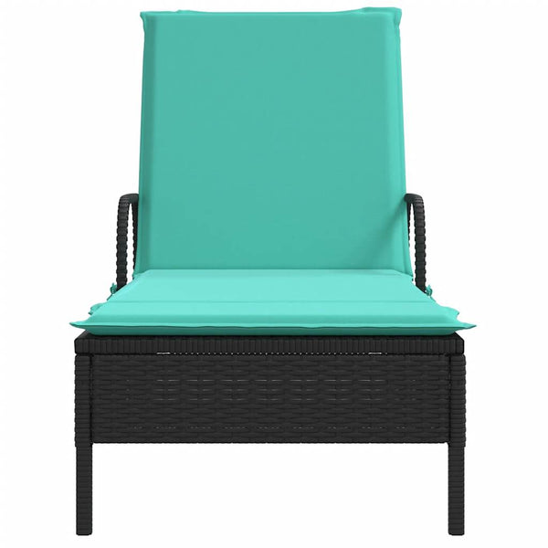 Schwarze Poly Rattan Sonnenliege mit Kissen & Rollen