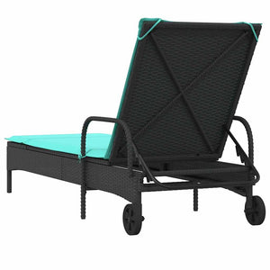 Schwarze Poly Rattan Sonnenliege mit Kissen & Rollen
