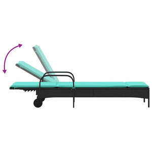 Schwarze Poly Rattan Sonnenliege mit Kissen & Rollen