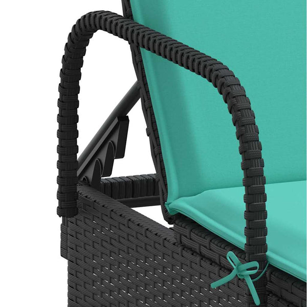 Schwarze Poly Rattan Sonnenliege mit Kissen & Rollen