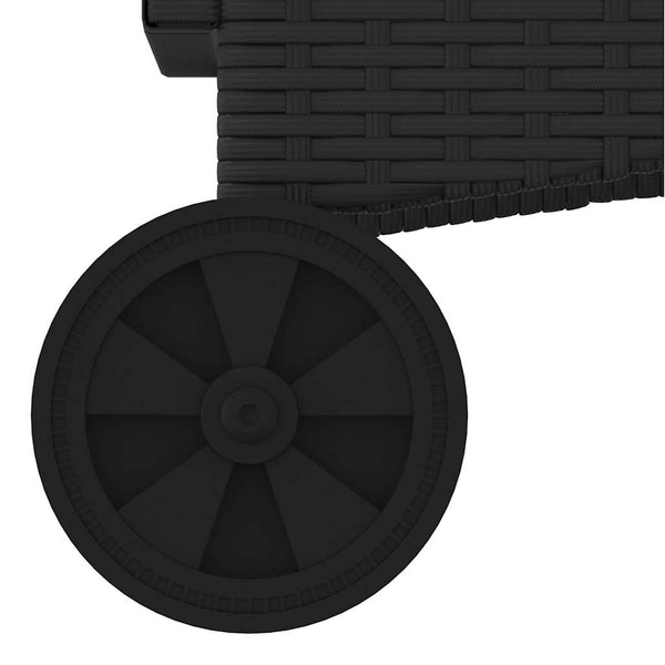Schwarze Poly Rattan Sonnenliege mit Kissen & Rollen