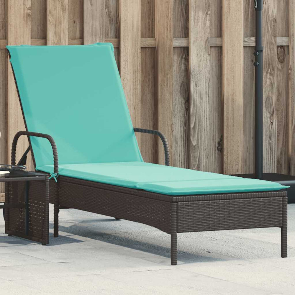 Schwarze Poly Rattan Sonnenliege mit Kissen & Rollen