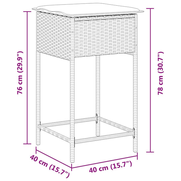 Poly Rattan Garten Barhocker mit Kissen, 2er-Set