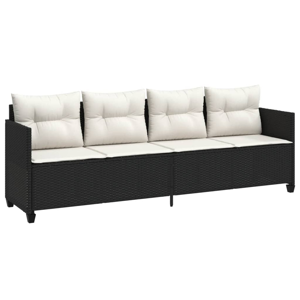 Schwarze Poly Rattan Sonnenliege mit Kissen