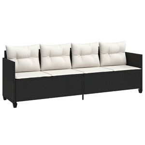 Schwarze Poly Rattan Sonnenliege mit Kissen
