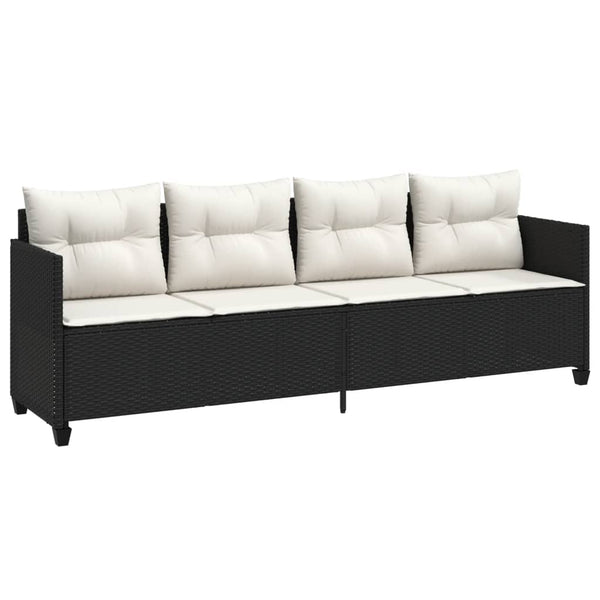 Schwarze Poly Rattan Sonnenliege mit Kissen