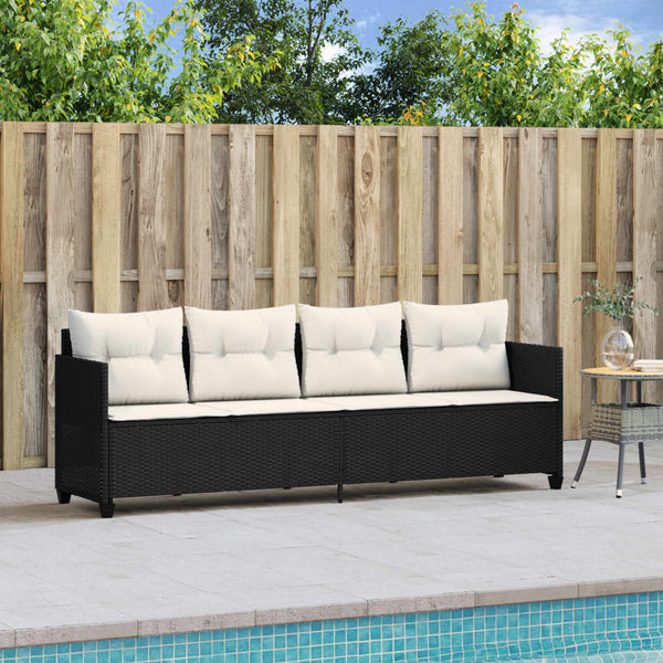 Schwarze Poly Rattan Sonnenliege mit Kissen