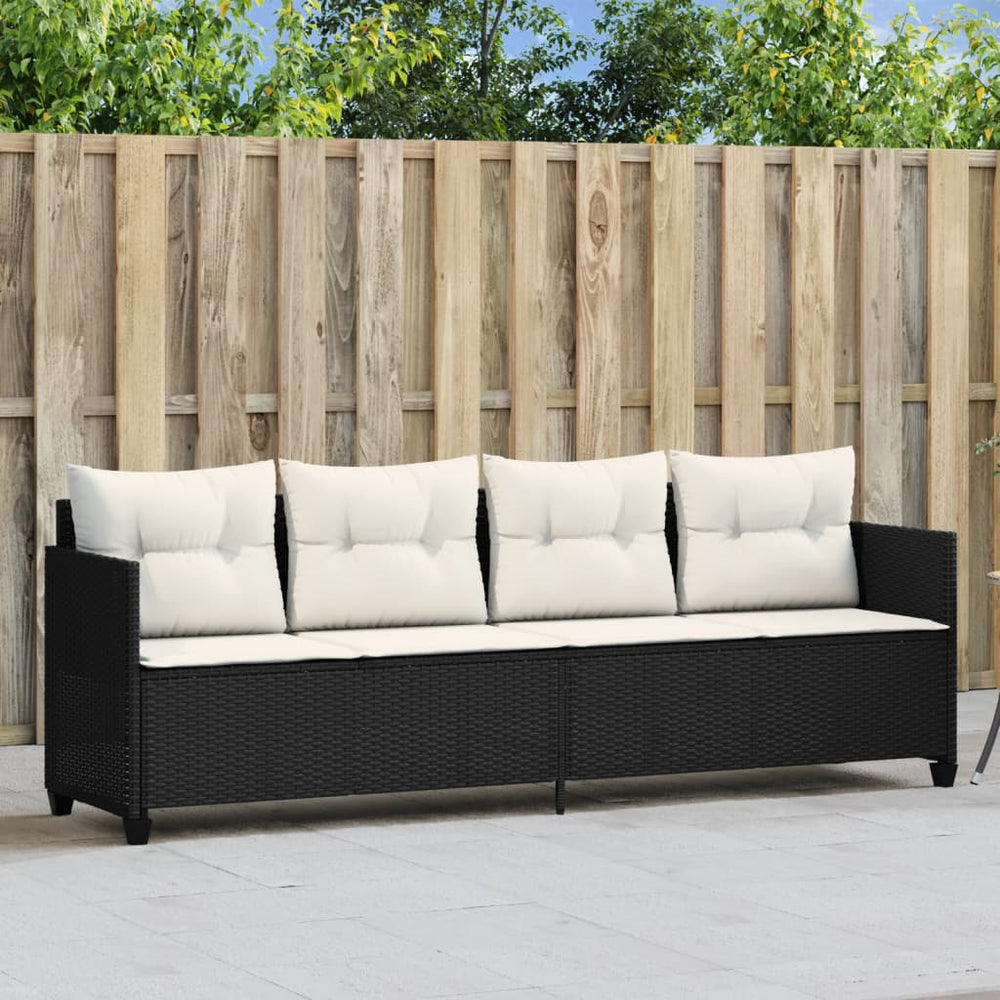 Schwarze Poly Rattan Sonnenliege mit Kissen