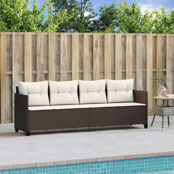 Braune Poly Rattan Sonnenliege mit Kissen
