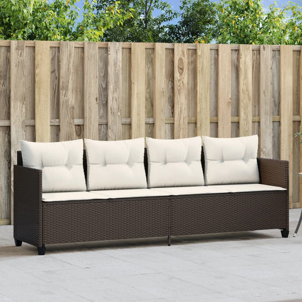 Braune Poly Rattan Sonnenliege mit Kissen
