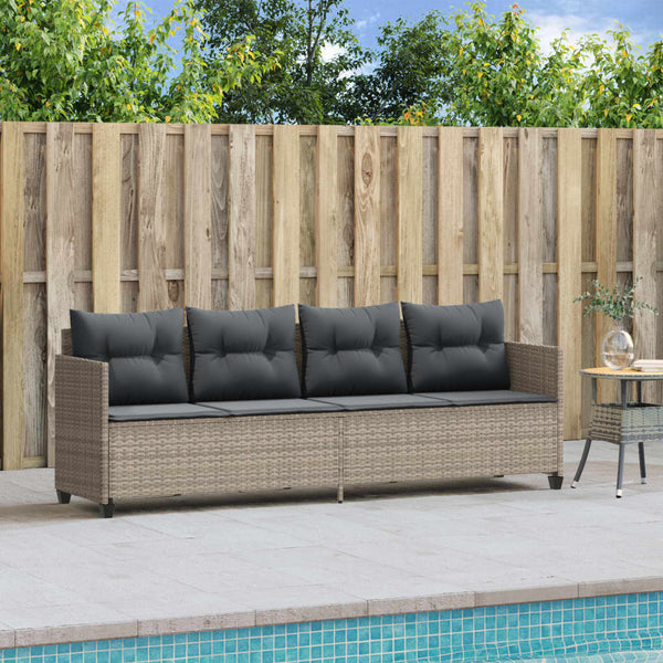 Sonnenliege Poly Rattan Hellgrau mit Kissen