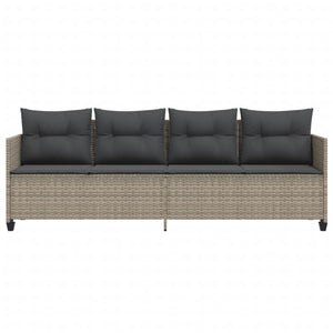 Sonnenliege Poly Rattan Hellgrau mit Kissen