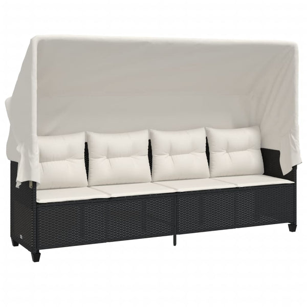 Schwarze Poly Rattan Sonnenliege mit Dach