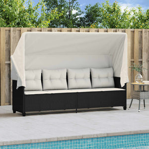 Schwarze Poly Rattan Sonnenliege mit Dach