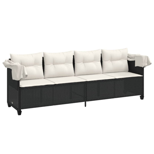 Schwarze Poly Rattan Sonnenliege mit Dach