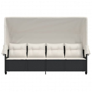 Schwarze Poly Rattan Sonnenliege mit Dach
