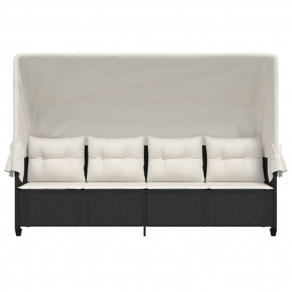 Schwarze Poly Rattan Sonnenliege mit Dach