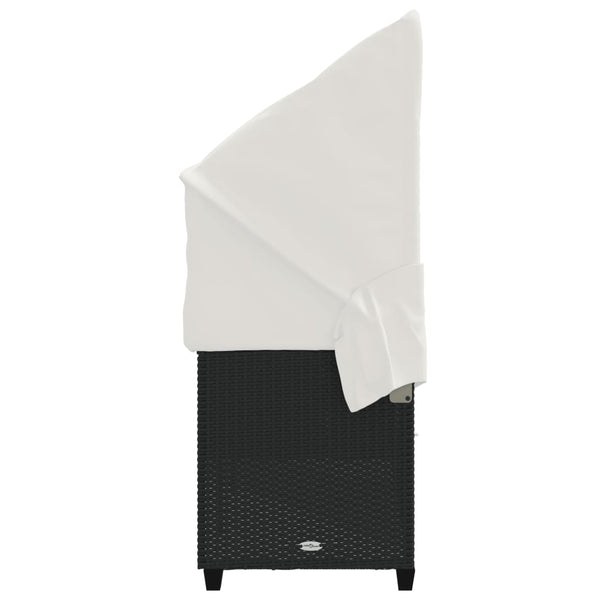 Schwarze Poly Rattan Sonnenliege mit Dach