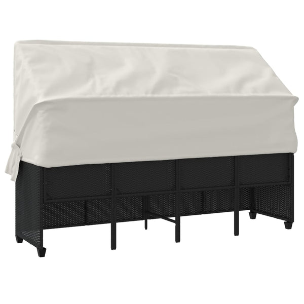 Schwarze Poly Rattan Sonnenliege mit Dach
