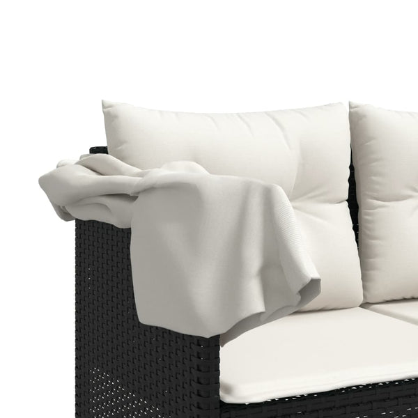 Schwarze Poly Rattan Sonnenliege mit Dach