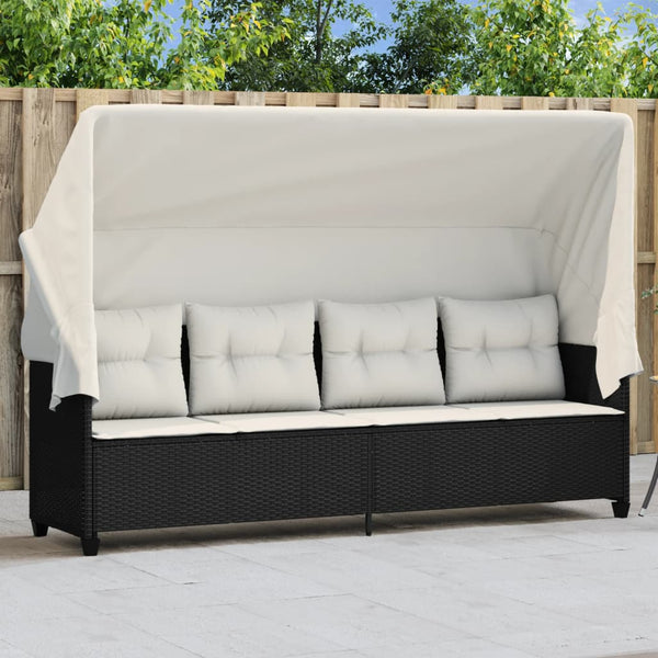 Schwarze Poly Rattan Sonnenliege mit Dach