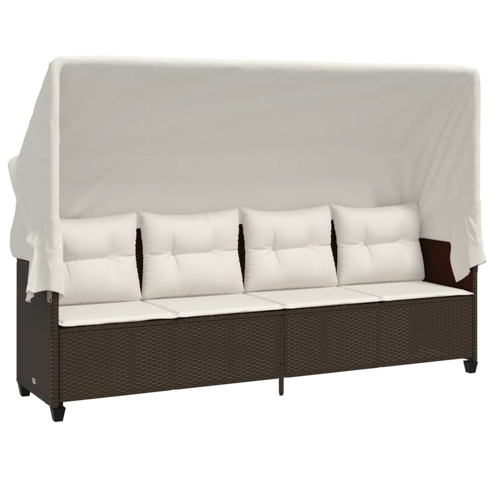 Sonnenliege Braun Poly Rattan mit Dach