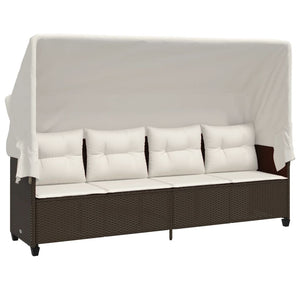 Sonnenliege Braun Poly Rattan mit Dach