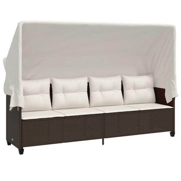 Sonnenliege Braun Poly Rattan mit Dach