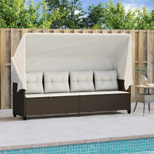 Sonnenliege Braun Poly Rattan mit Dach
