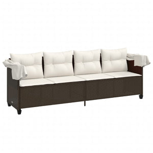 Sonnenliege Braun Poly Rattan mit Dach