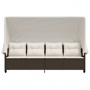 Sonnenliege Braun Poly Rattan mit Dach
